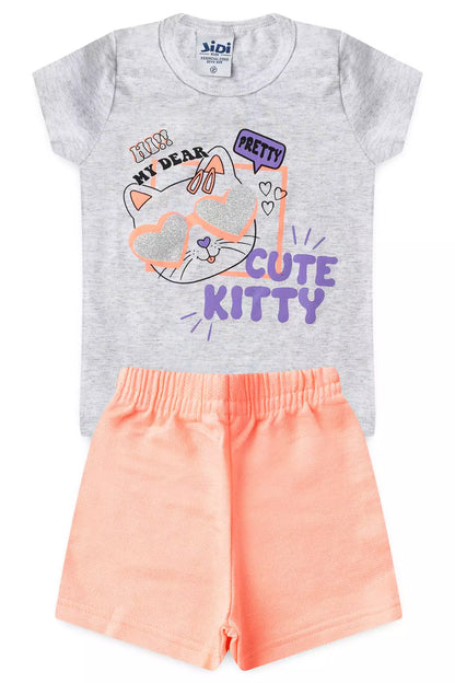 Conjunto de Verão para Menina Gatinho Mescla