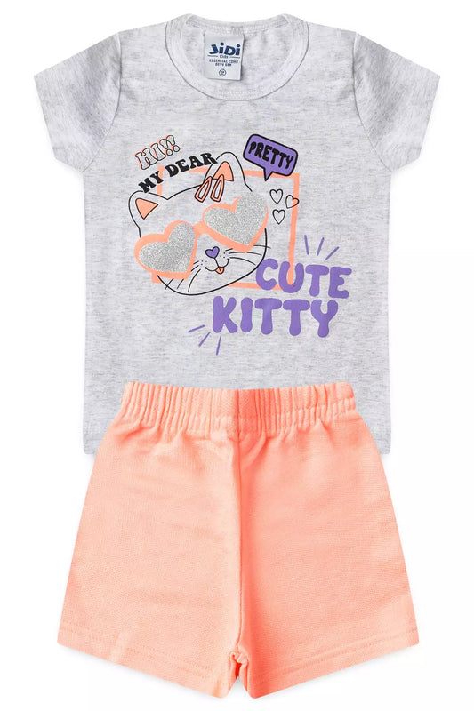 Conjunto de Verão para Menina Gatinho Mescla