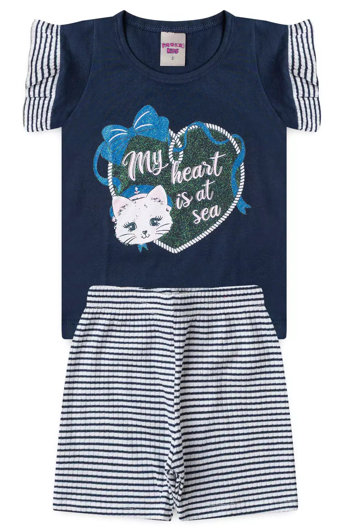 Conjunto de Verão para Menina Gatinho My Heart Marinho
