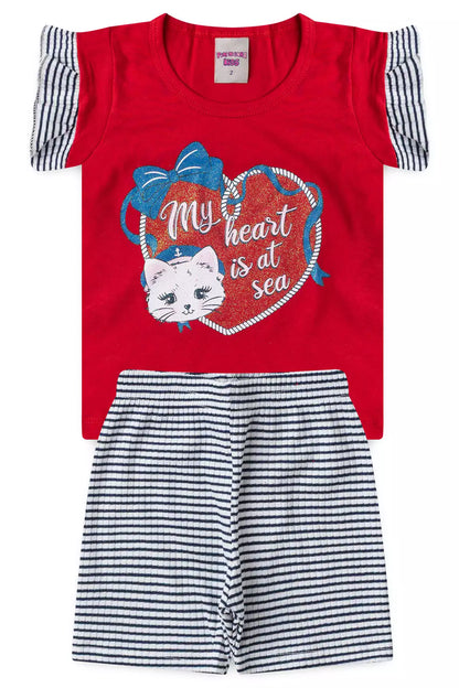 Conjunto de Verão para Menina Gatinho My Heart Vermelho