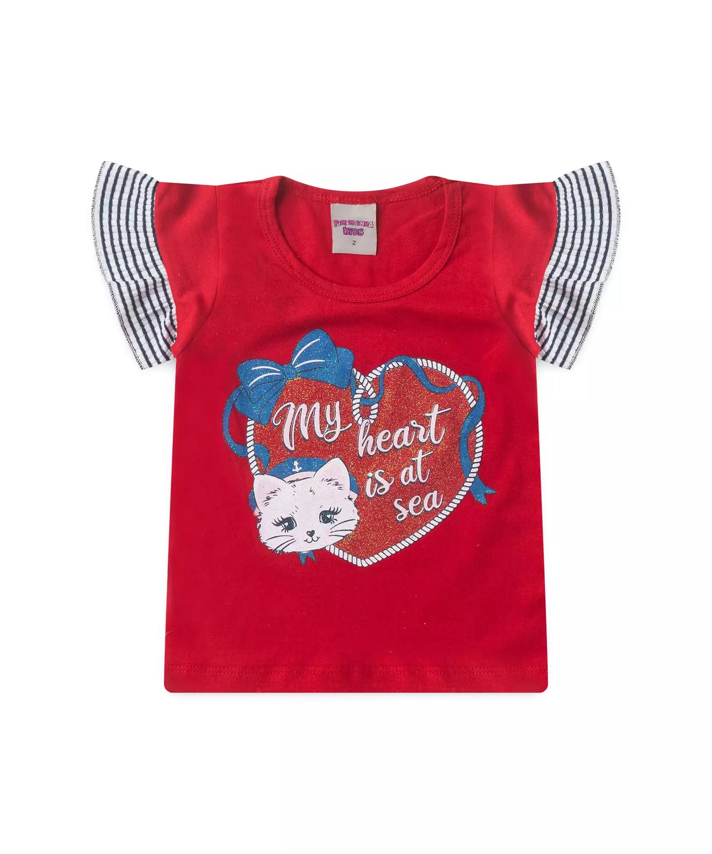 Conjunto de Verão para Menina Gatinho My Heart Vermelho