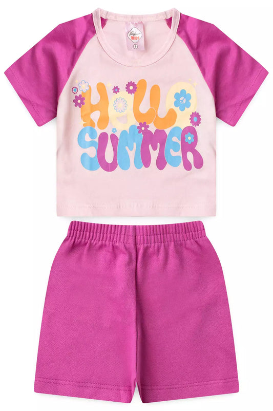 Conjunto de Verão para Menina Hello Summer Rosa