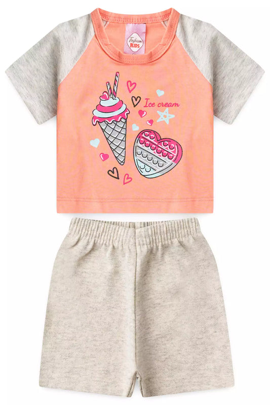 Conjunto de Verão para Menina Ice Cream Rosa