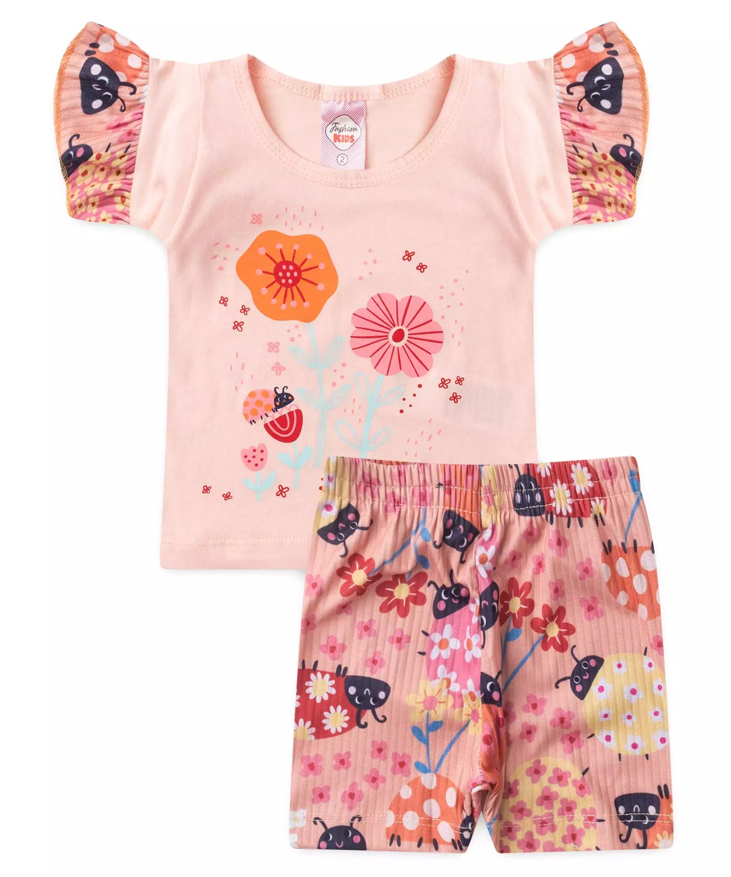 Conjunto de Verão para Menina Joaninha no Jardim Salmão