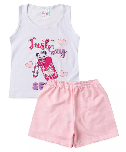 Conjunto de Verão para Menina Just Say Selfie Branco