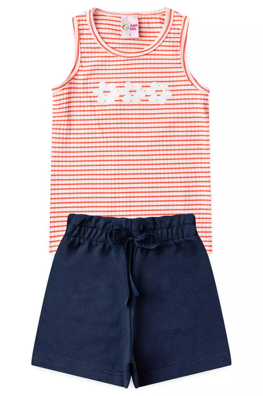 Conjunto de Verão para Menina Listras de Encanto Laranja
