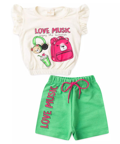 Conjunto de Verão para Menina Love Marfim