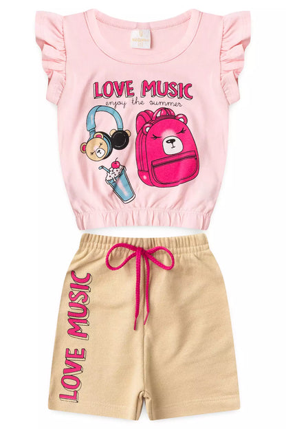 Conjunto de Verão para Menina Love no Rosa