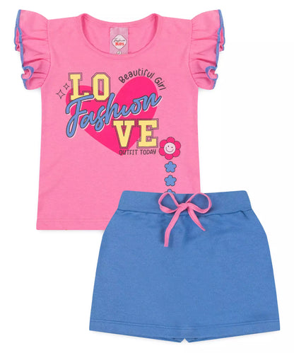 Conjunto de Verão para Menina Love Rosa