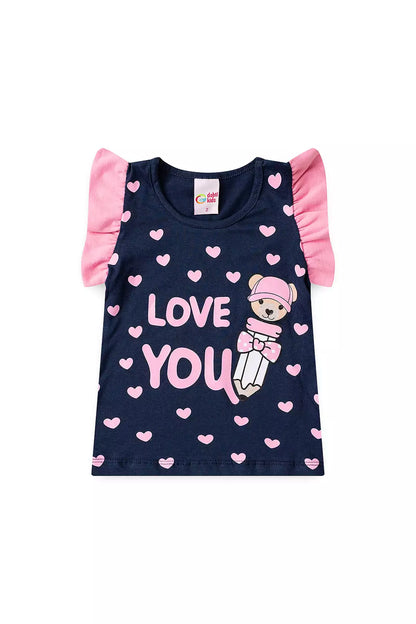 Conjunto de Verão para Menina Love You Marinho