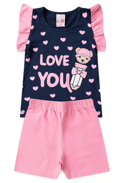 Conjunto de Verão para Menina Love You Marinho