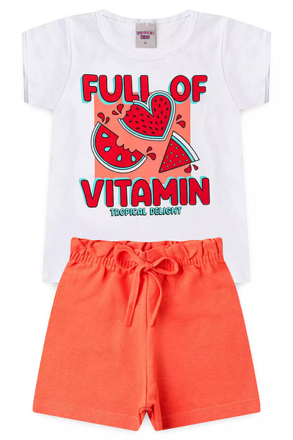 Conjunto de Verão para Menina Melancia Branco