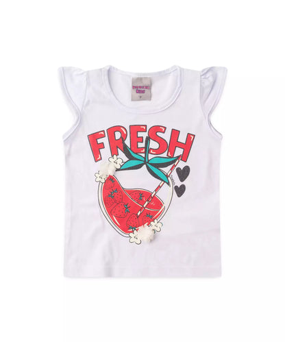 Conjunto de Verão para Menina Morangos Branco