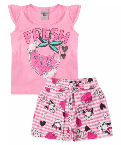 Conjunto de Verão para Menina Morangos Rosa