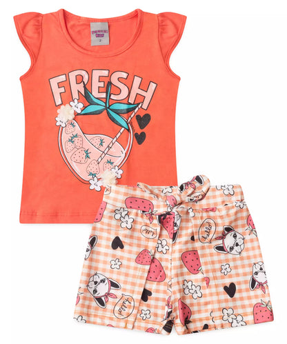 Conjunto de Verão para Menina Morangos Vermelho