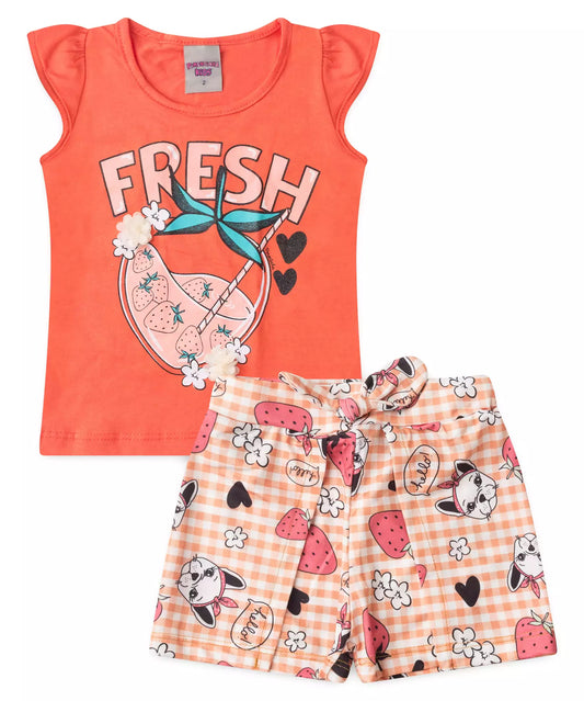Conjunto de Verão para Menina Morangos Vermelho