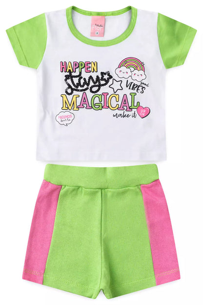 Conjunto de Verão para Menina no Arco-Íris Branco
