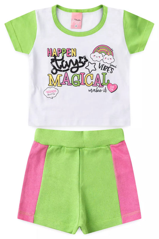 Conjunto de Verão para Menina no Arco-Íris Branco