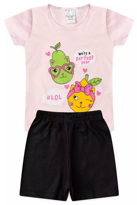 Conjunto de Verão para Menina Par Perfeito Rosa