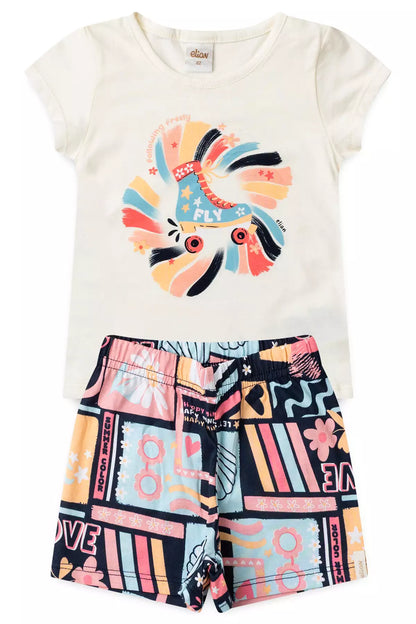 Conjunto de Verão para Menina Patins Marfim