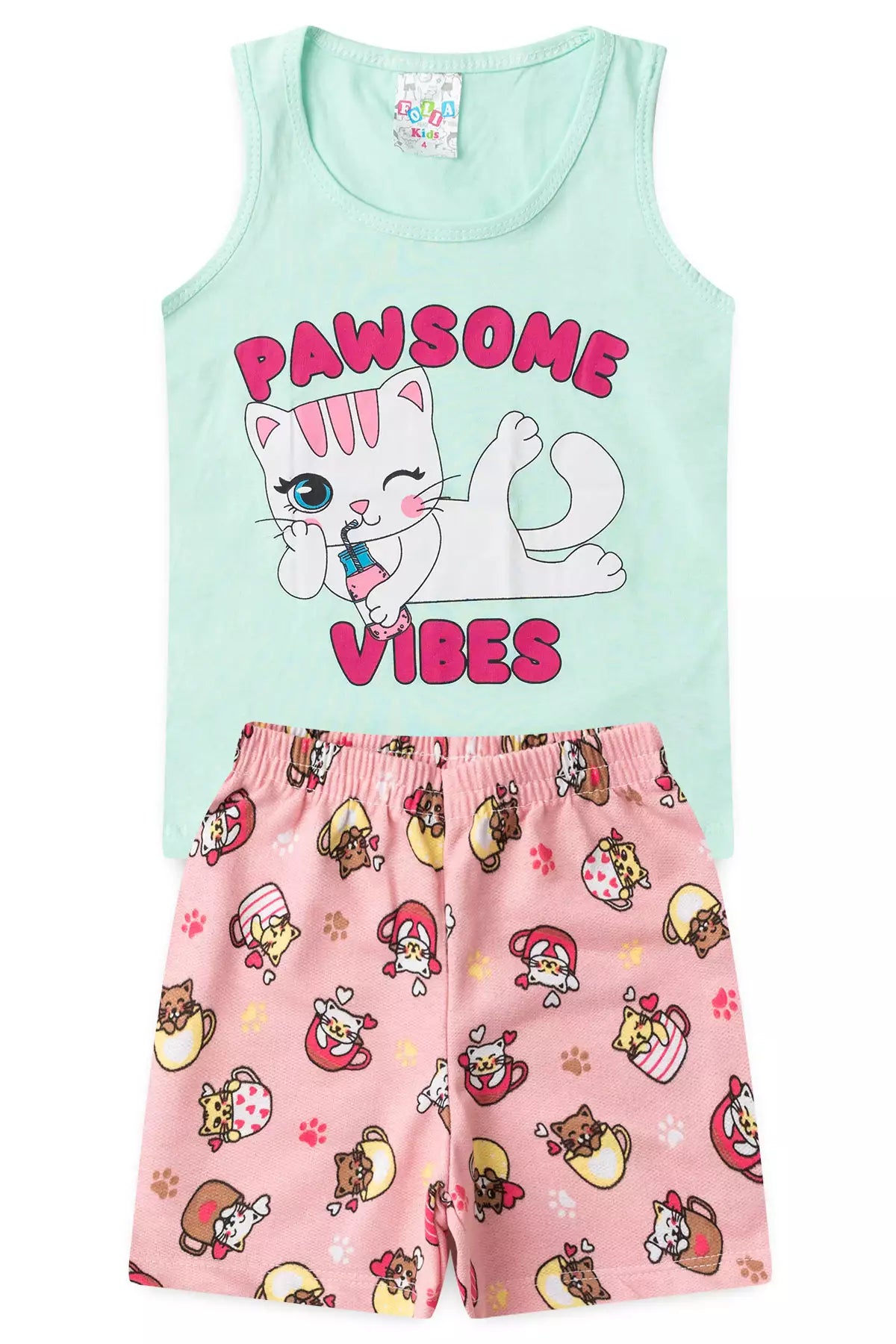 Conjunto de Verão para Menina Pawsome Verde