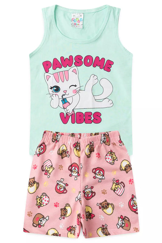 Conjunto de Verão para Menina Pawsome Verde