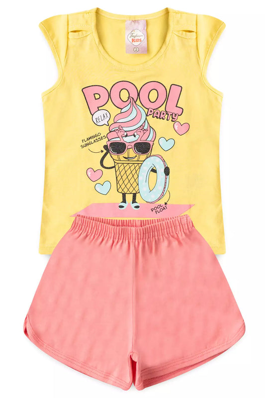 Conjunto de Verão para Menina Sorvetinho Estiloso Amarelo