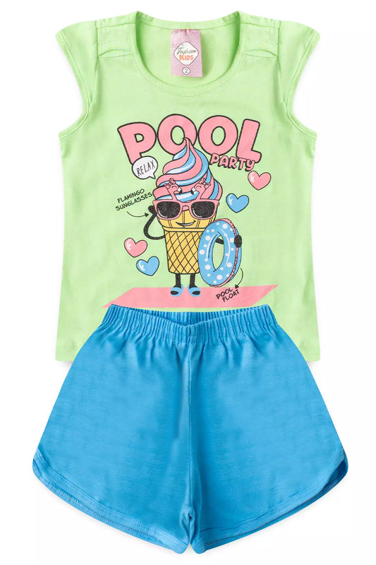 Conjunto de Verão para Menina Sorvetinho Estiloso Verde