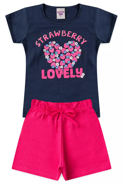 Conjunto de Verão para Menina Strawberry Lovely Marinho