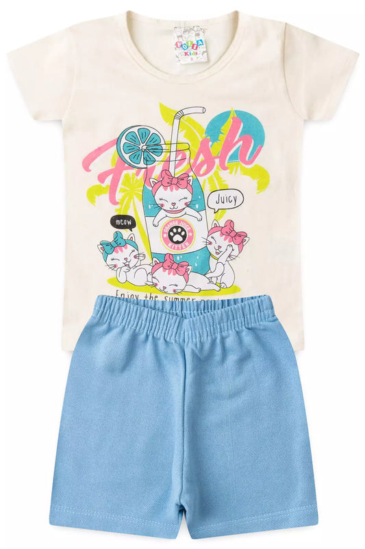 Conjunto de Verão para Menina Suquinho Divertido Marfim