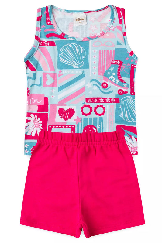 Conjunto de Verão para Menina Tropical Azul