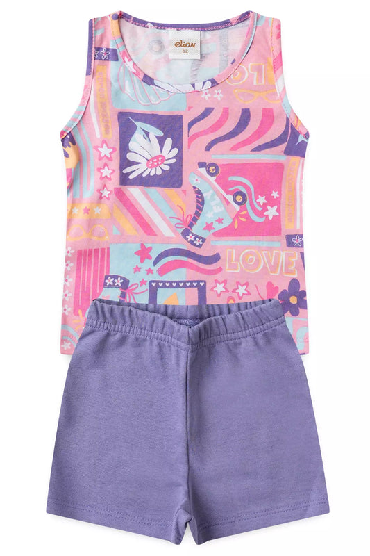 Conjunto de Verão para Menina Tropical Rosa