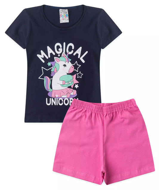 Conjunto de Verão para Menina Unicórnio Mágico Marinho