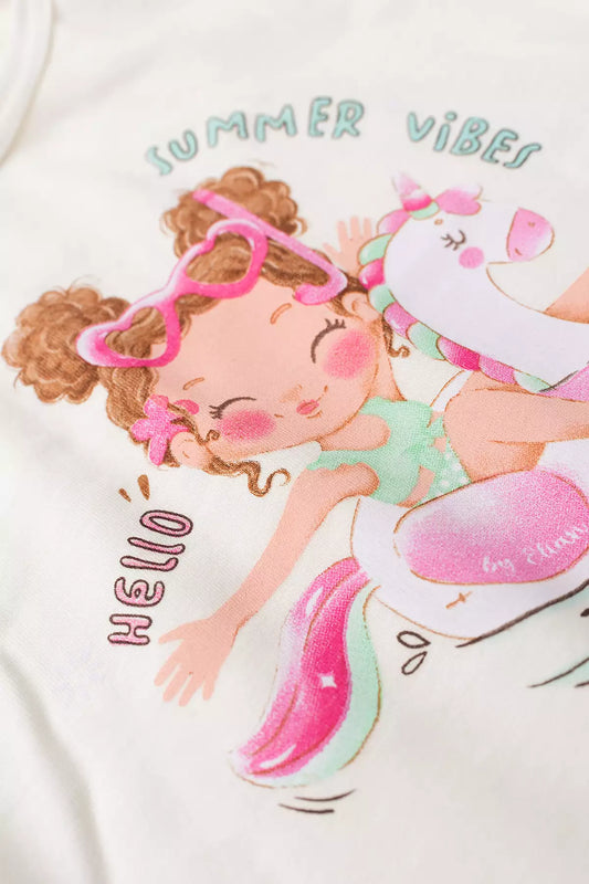 Conjunto de Verão para Menina Unicórnio Vibes Marfim