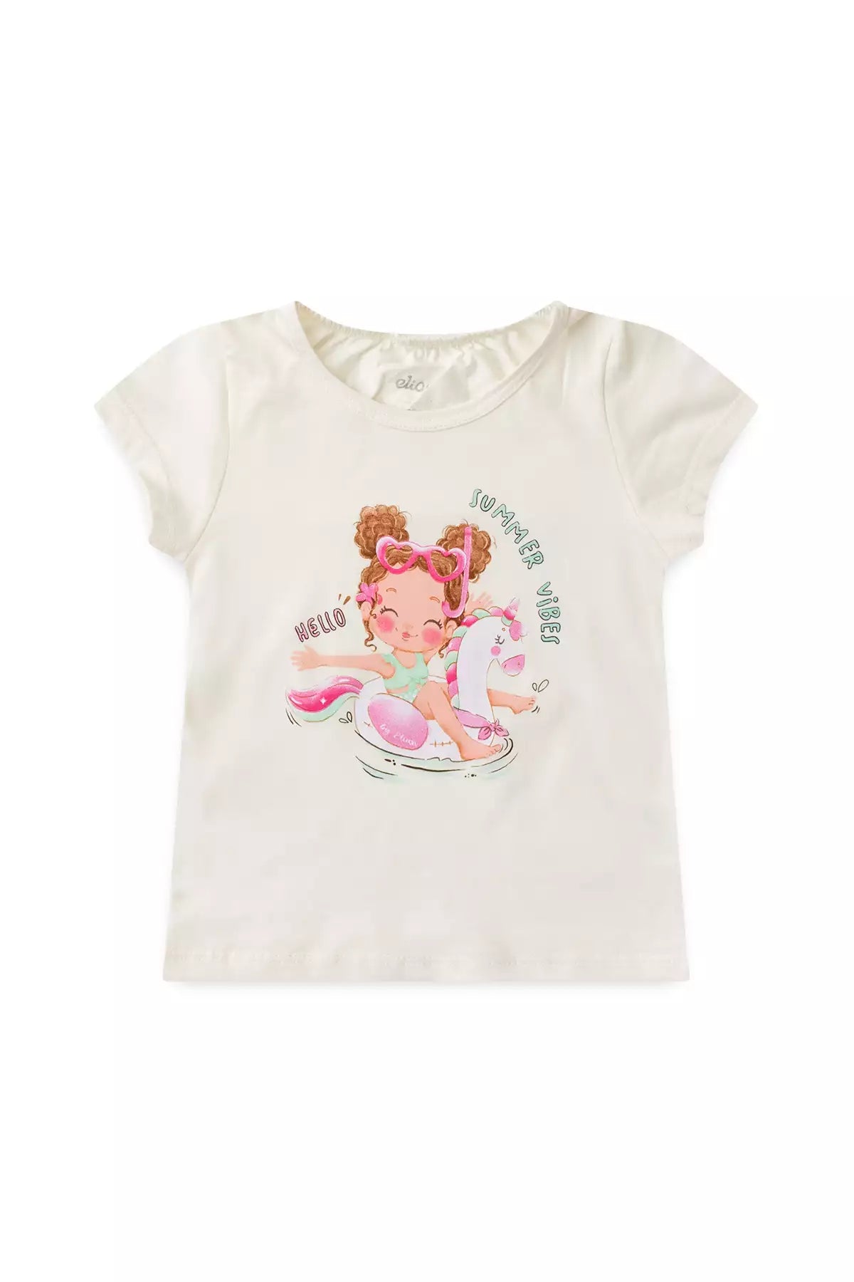 Conjunto de Verão para Menina Unicórnio Vibes Marfim