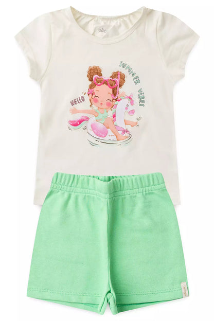 Conjunto de Verão para Menina Unicórnio Vibes Marfim