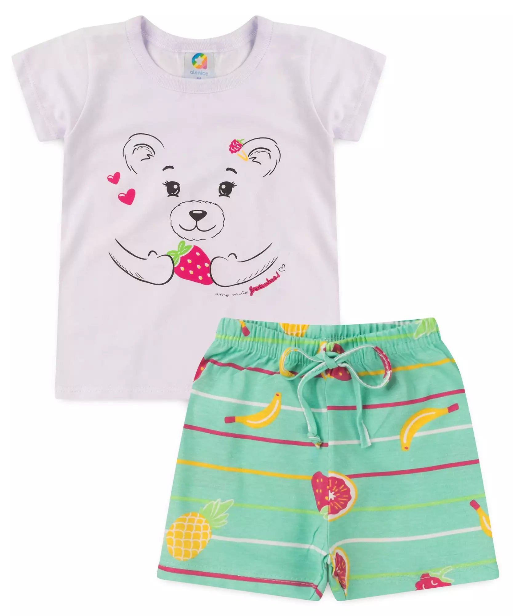 Conjunto de Verão para Menina Ursinho Carinhoso Branco