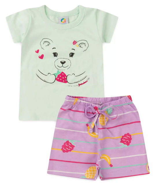 Conjunto de Verão para Menina Ursinho Carinhoso Verde