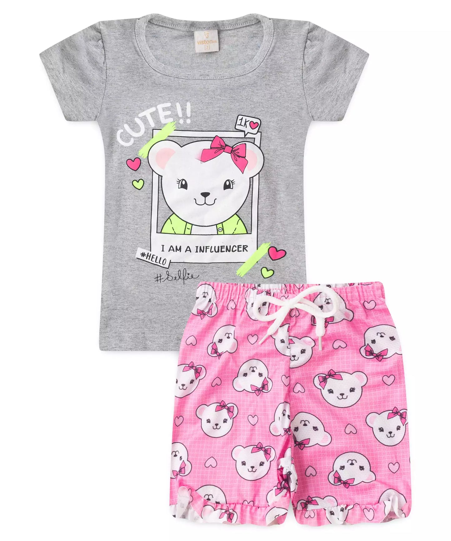 Conjunto de Verão para Menina Ursinho Mescla
