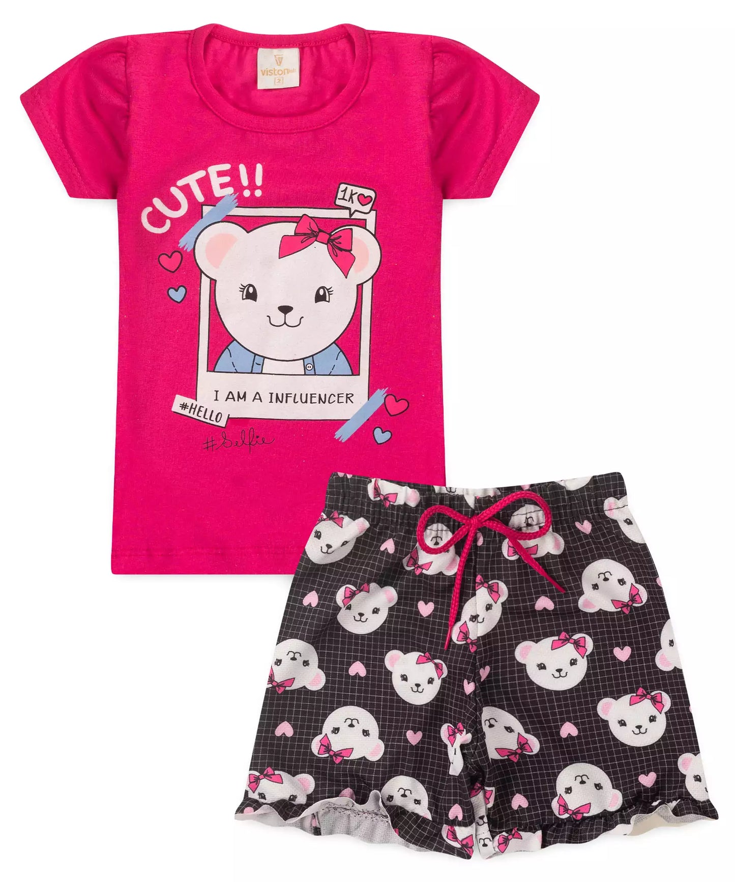 Conjunto de Verão para Menina Ursinho Pink