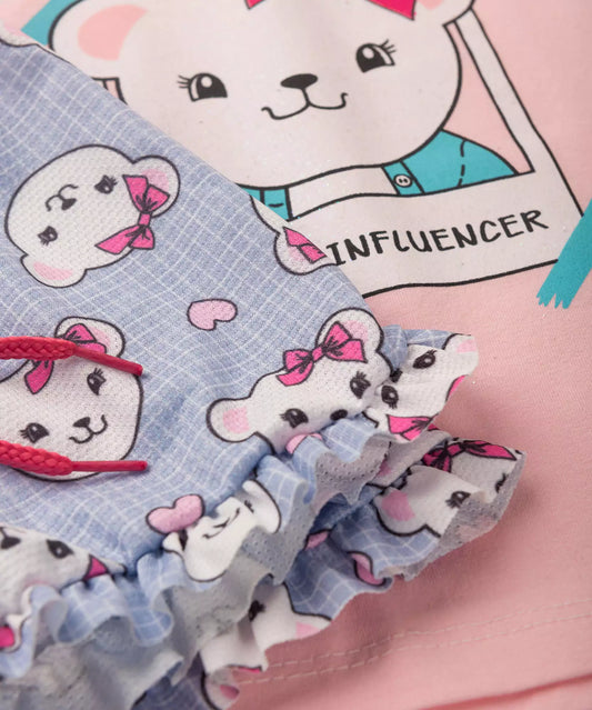 Conjunto de Verão para Menina Ursinho no Rosa