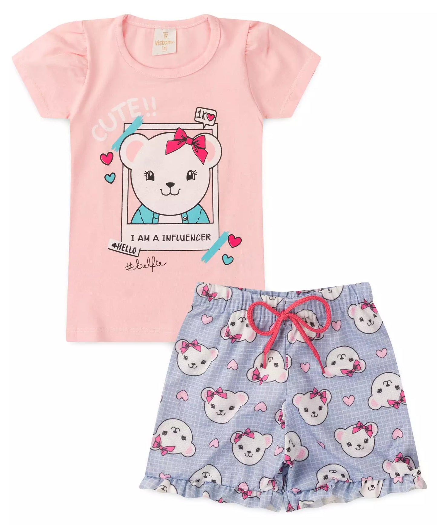 Conjunto de Verão para Menina Ursinho no Rosa