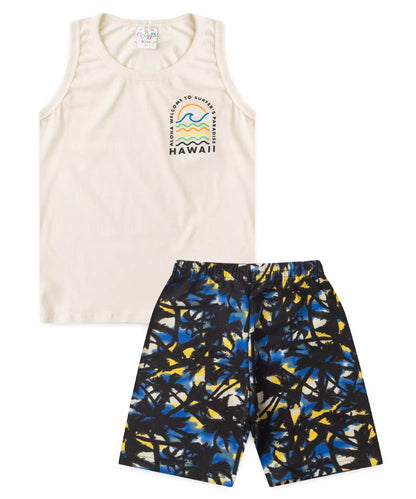 Conjunto de Verão para Menino Aloha Havaí Marfim