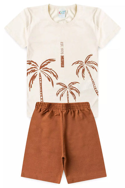 Conjunto de Verão para Menino Calif Palms Marfim