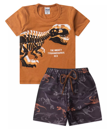 Conjunto de Verão para Menino no Dino em Marrom