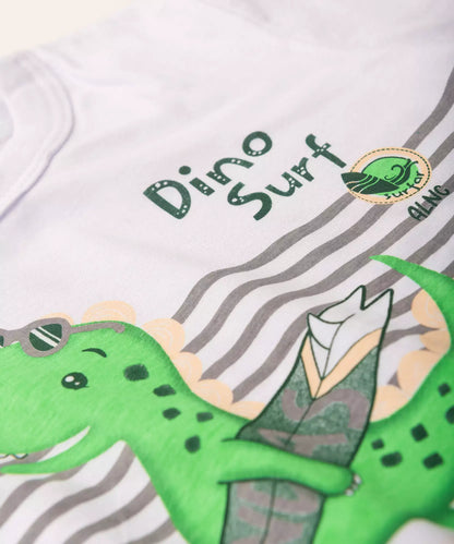 Conjunto de Verão para Menino Dino Surfista Branco