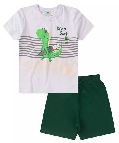 Conjunto de Verão para Menino Dino Surfista Branco