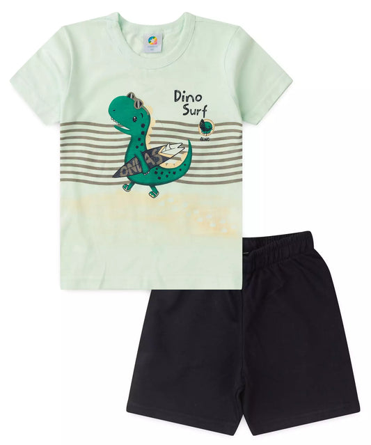 Conjunto de Verão para Menino Dino Surfista Verde