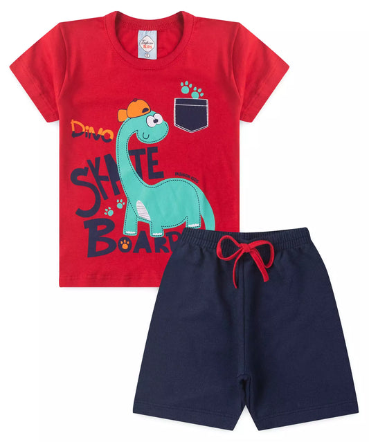 Conjunto de Verão para Menino Dino Vermelho