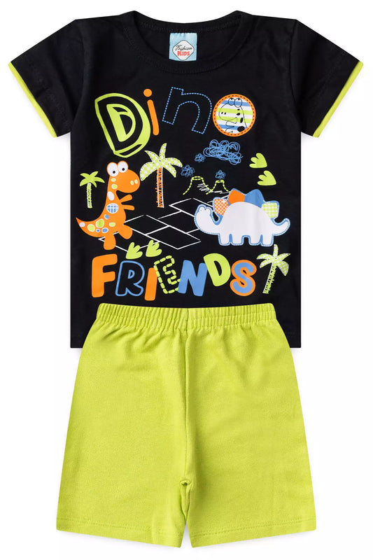 Conjunto de Verão para Menino Dinossauro Preto